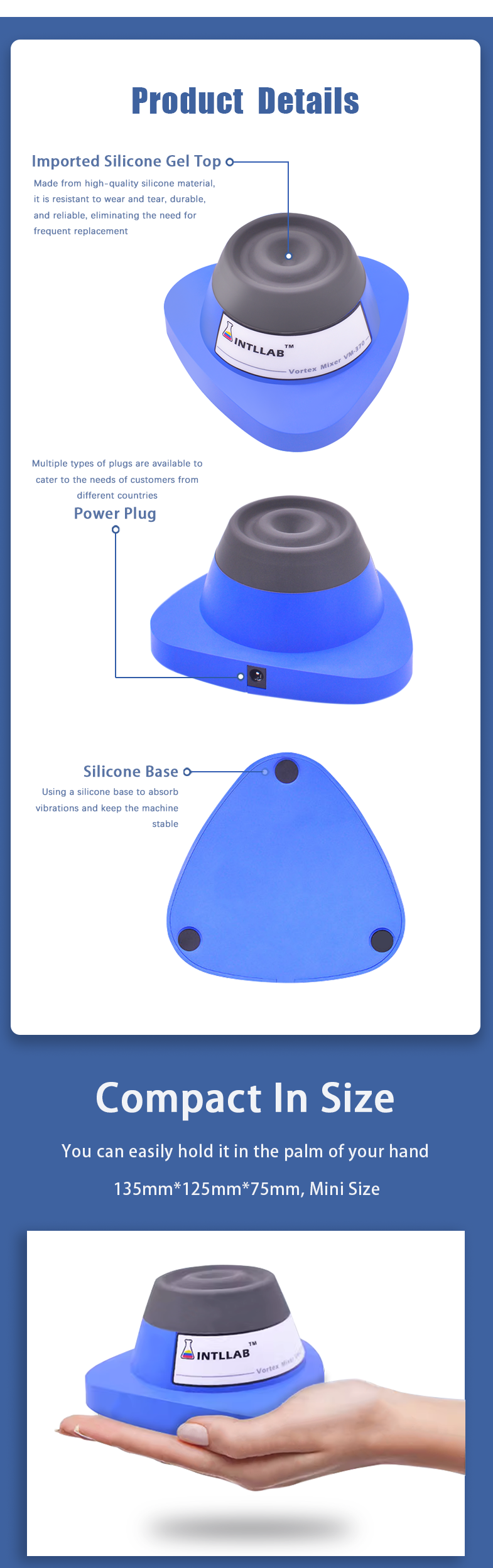 INTLLAB VM-370 Mini Vortex Mixer, Laboratory Shaker