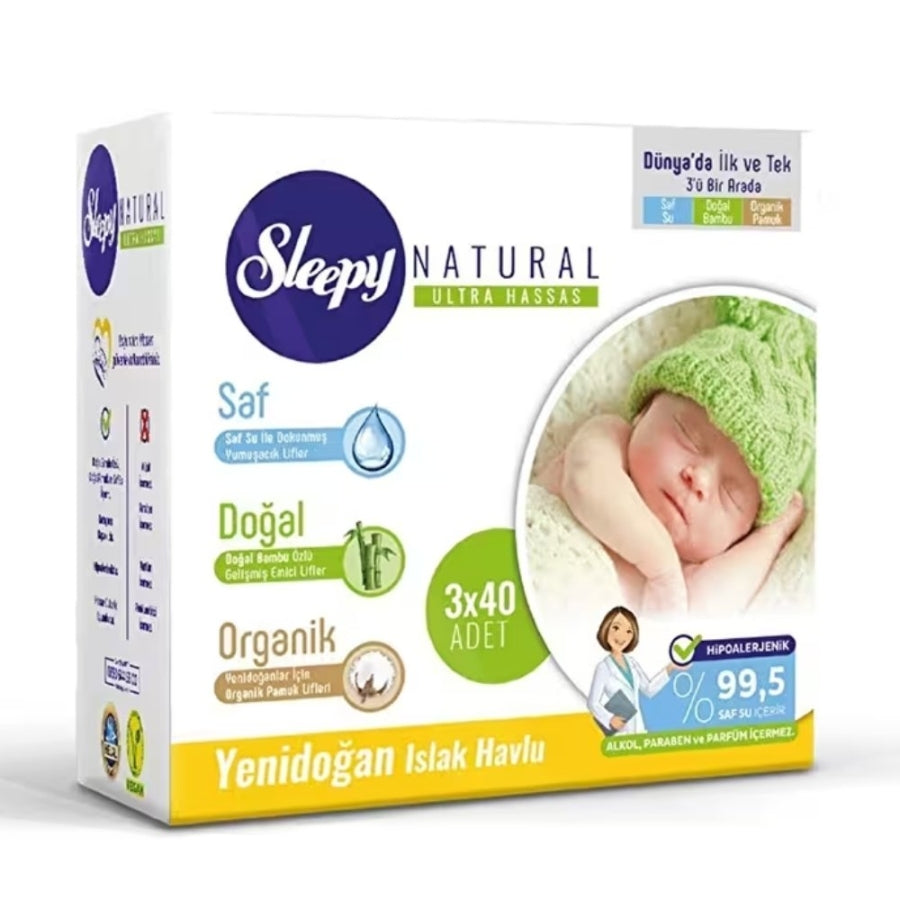 Sleepy Newborn Wet Wipes Gentle Cotton Cleaning 3x40 Count
