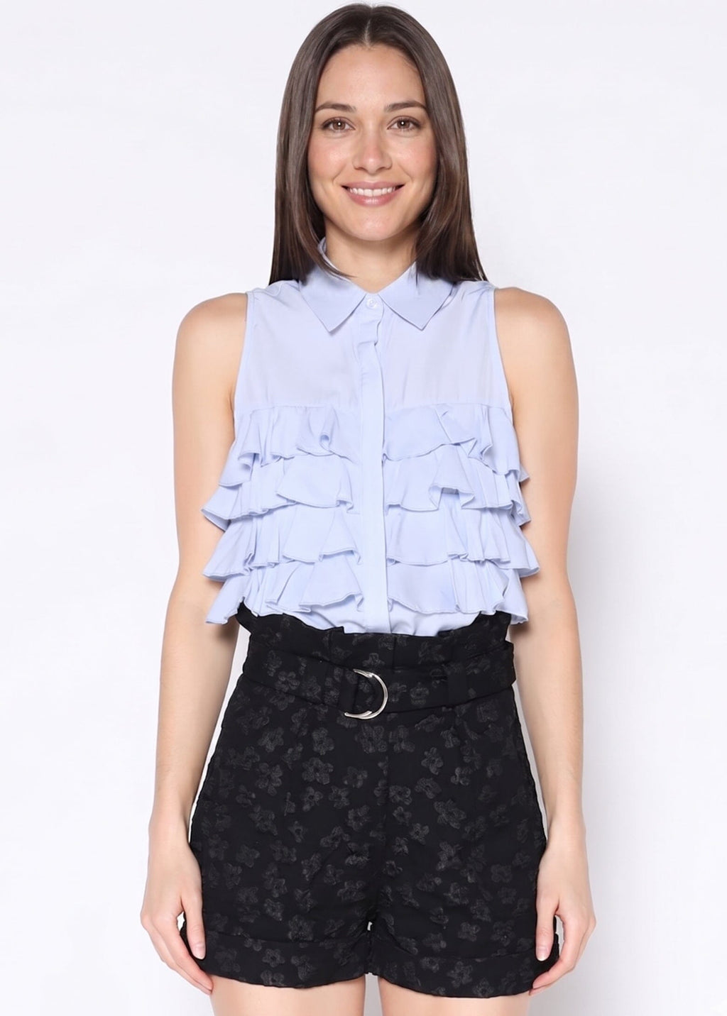 Gracia Fashion Women's Sleeveless Ruffle Front Top