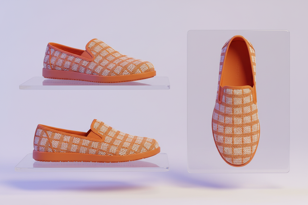 Orange Checkered Slip-On Flats | Low Flat Shoes | Women's Casual Everyday Wear