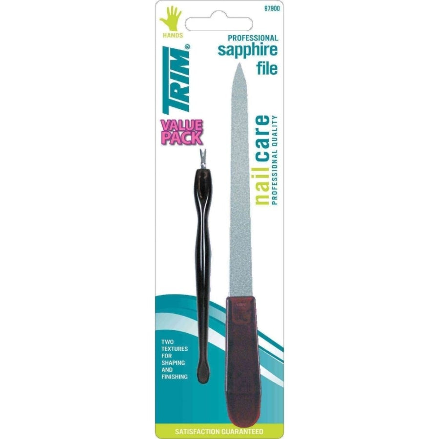 Trim Sapphire Nail File with Cuticle Pusher Tool