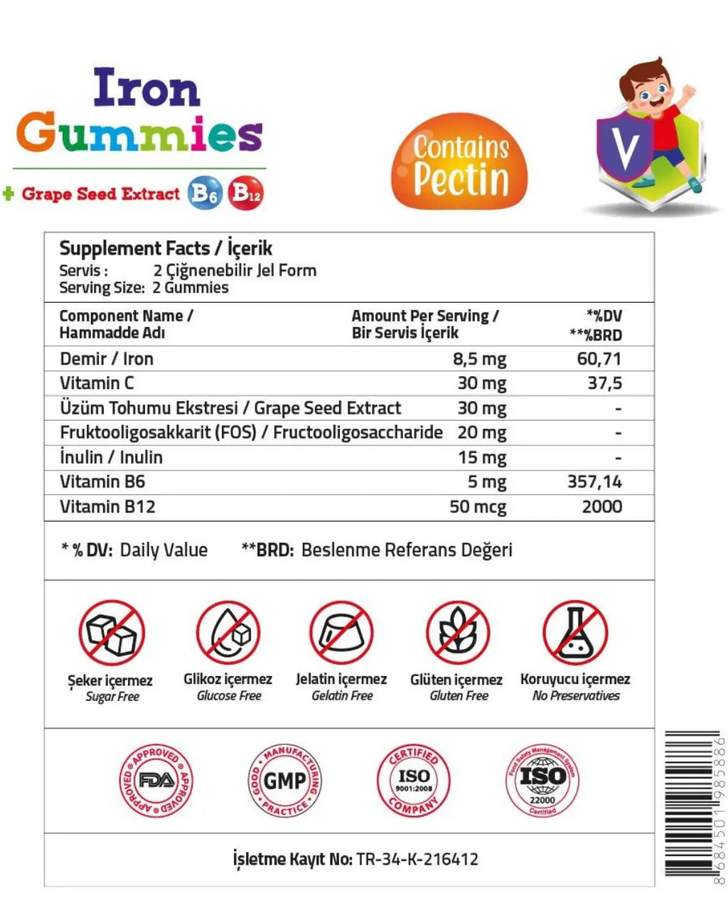 Validus Kids Iron & Vitamin C Complex Gummies 60 Count