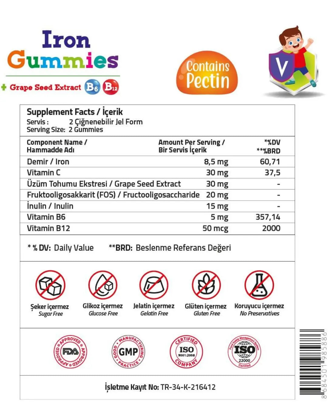 Validus Kids Iron & Vitamin C Complex Gummies 60 Count
