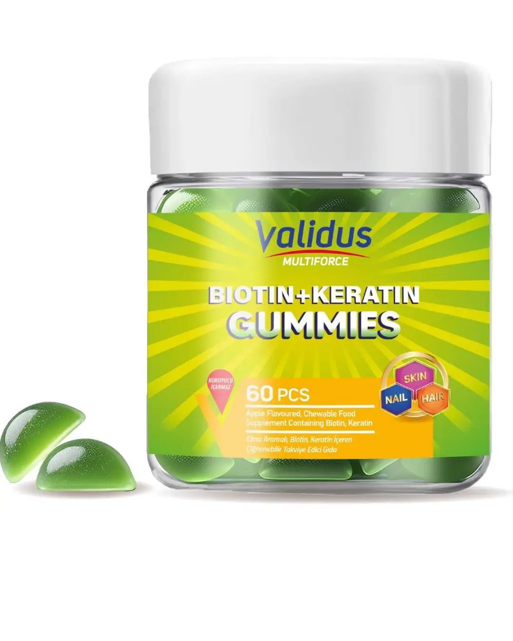 Validus Multiforce Biotin & Keratin Gummies for Hair Support 60ct