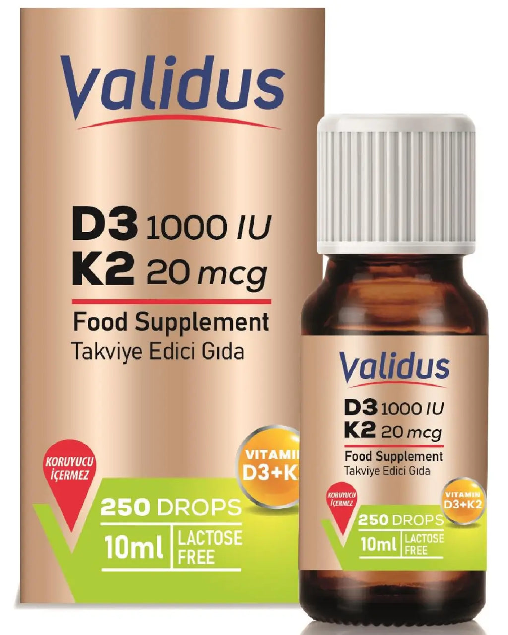 Validus Vitamin D3 + Vitamin K2 Drops for Bone Support 10 ml