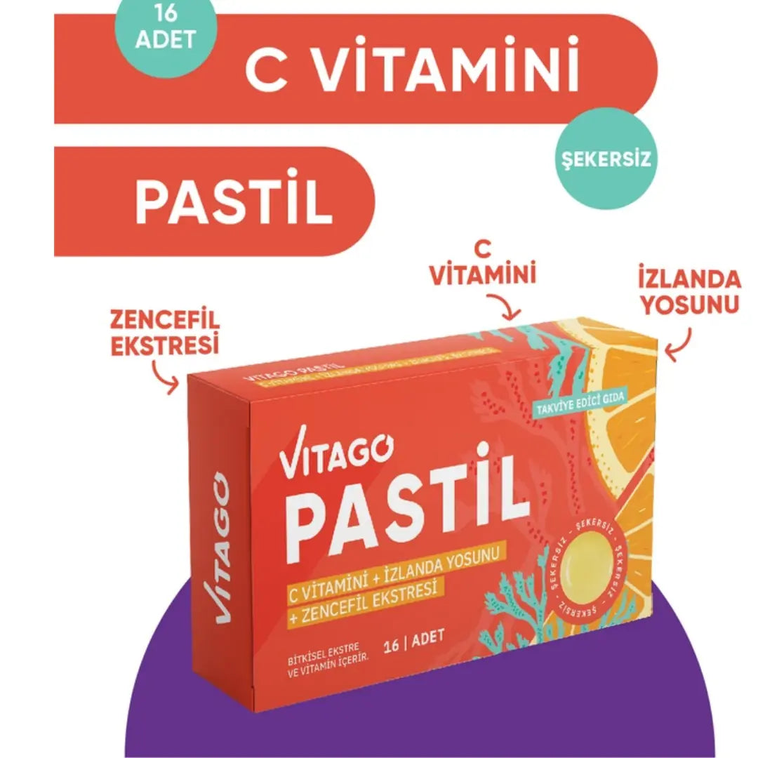 Vitago Vitamin C & Iceland Moss Ginger Lozenges 16 Count