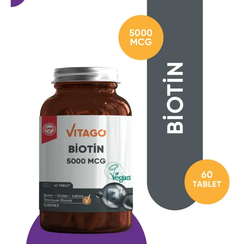 Vitago Premium Biotin 5000 mcg Support for Hair and Nails 60 Tablets