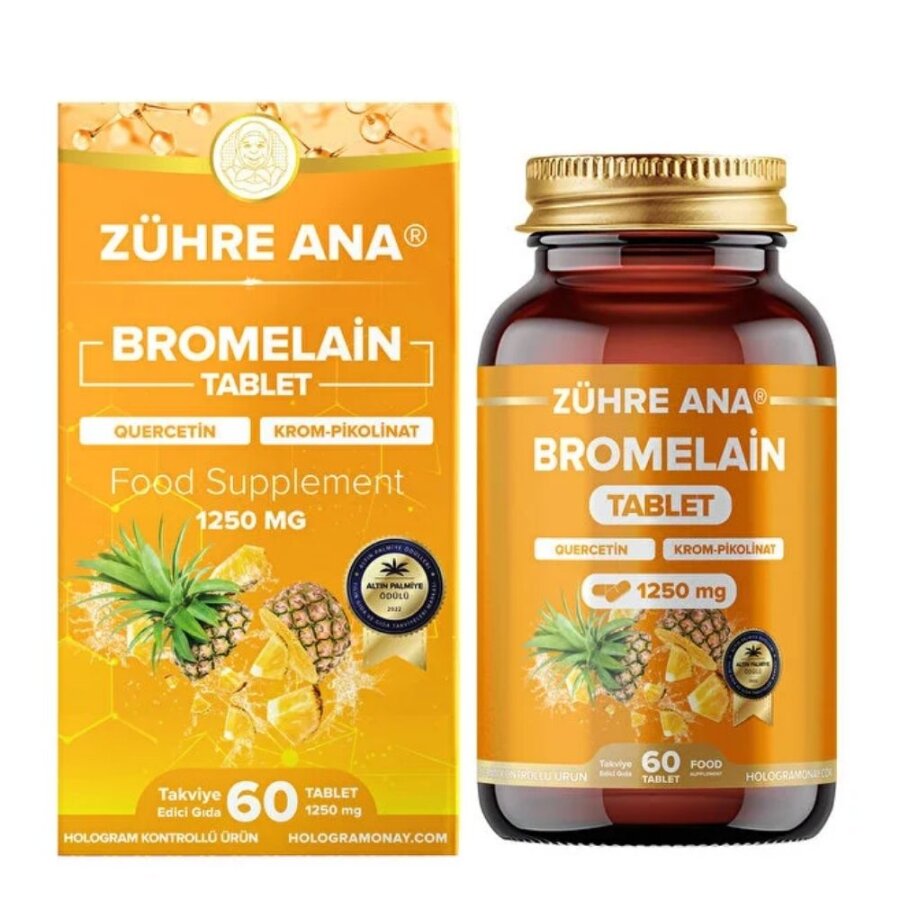 Zuhre Ana Bromelain 1250 mg Pineapple Enzyme Supplement 60 Tablets