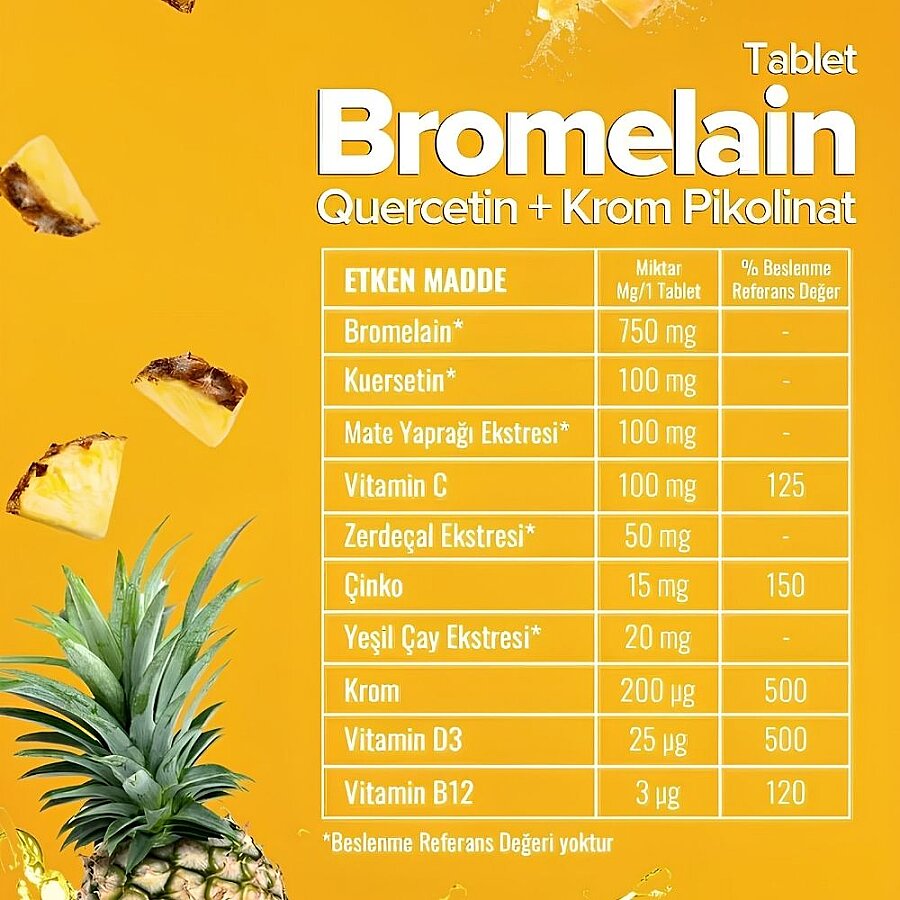Zuhre Ana Bromelain 1250 mg Pineapple Enzyme Supplement 60 Tablets